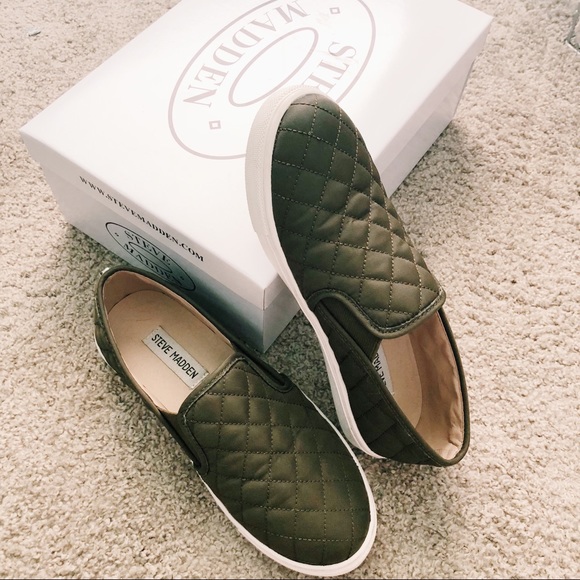 army green slip on shoes